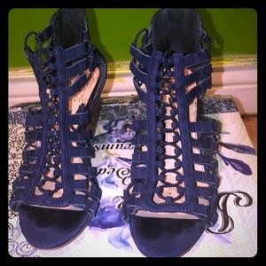 Suede heel sandals, gently worn